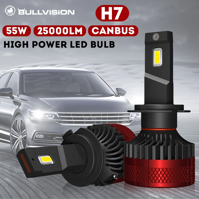 

Bullvision H7 H11 HB3 9005 9006 HB4 LED turbo Car Headlight Bulbs High Power 55W 25000/LM H1 HIR2 Lights Canbus 6000K