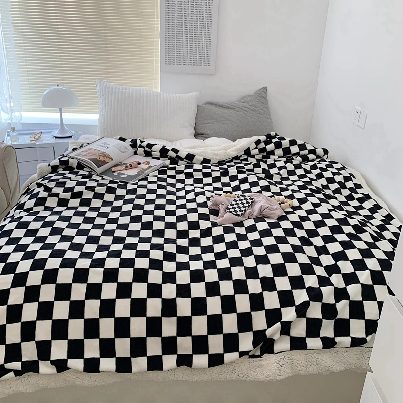 

Ins Knitted Chunky Fleece Plaid Blanket Decor Winter Sofa Fluffy Bed Blanket Nordic Living Room Comfy Blanket Bedspread