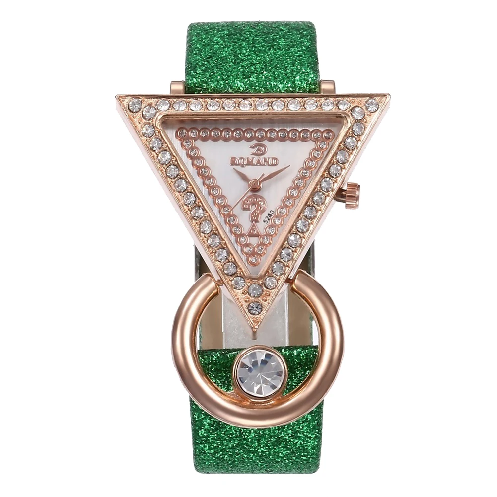 

Rhinestone Triangle Dial Shimmer Faux Leather Band Women Quartz Wrist Watch Rhinestone Inlaid Flash Belt Watch, Party Gift Watch