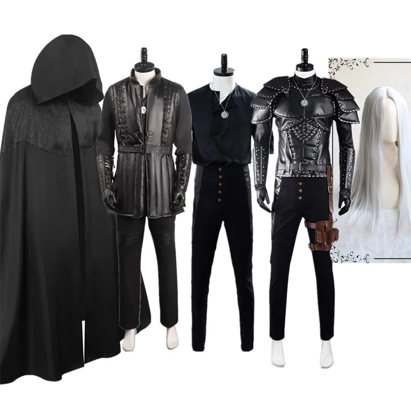 

Rivia Cosplay Geralt Costume Casual Wear Shirt Men Black Cloak Uniform Coat Pants Belt Halloween Carnival Clothes