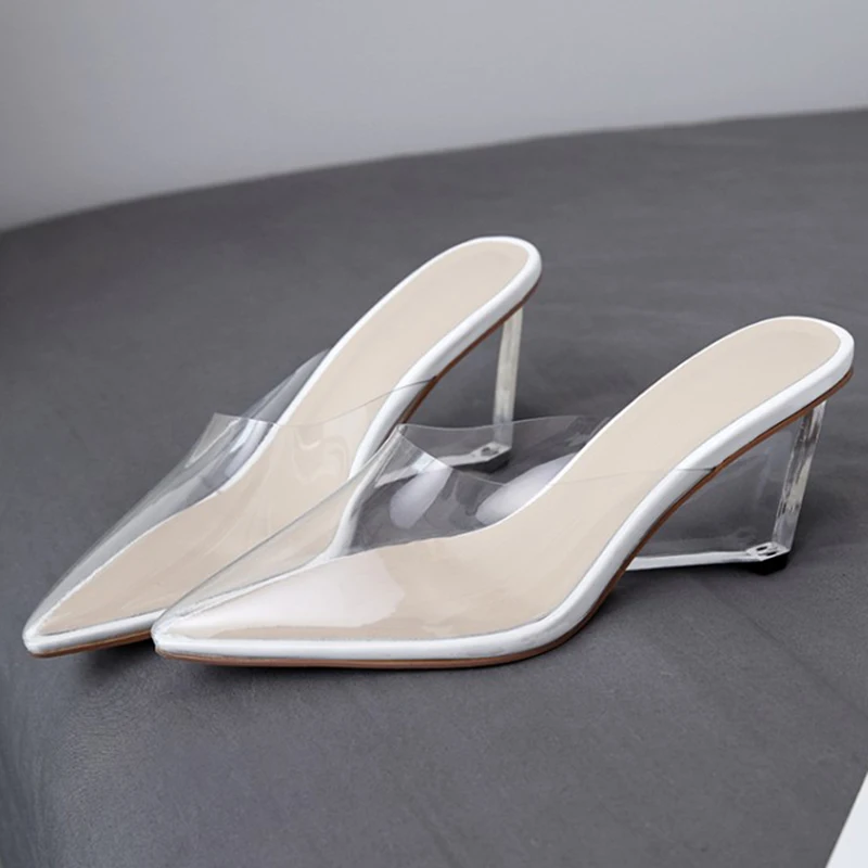 

Environmental Friendly TPU Pointed Toe Strange Style Women's Slippers Summer Simple Transparent High Heel Half Slippers