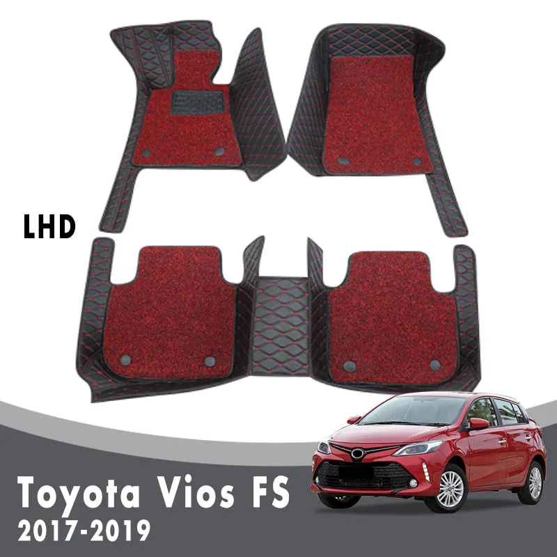 

Car Floor Mats Carpets For Toyota Vios FS 2019 2018 2017 Luxury Double Layer Wire Loop Interior Accessories Custom Leather Rugs