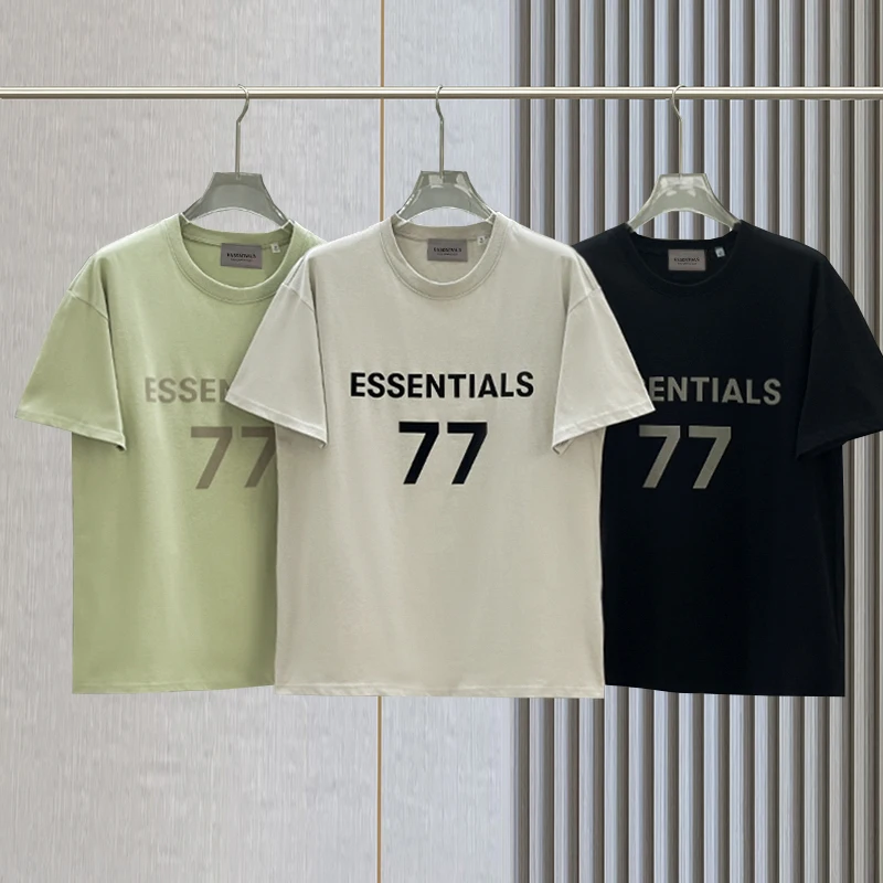 

New Men Essentials Summer T-Shirt Double Row Letters Short Sleeve High Street Hip Hop Men's and Women's Oversized T-Shirt