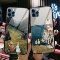 cartoon scenery girl glass case for iphone 13 12 11 pro max 12pro xs max xr x 7 8 plus se 2020 mini case tempered back cover