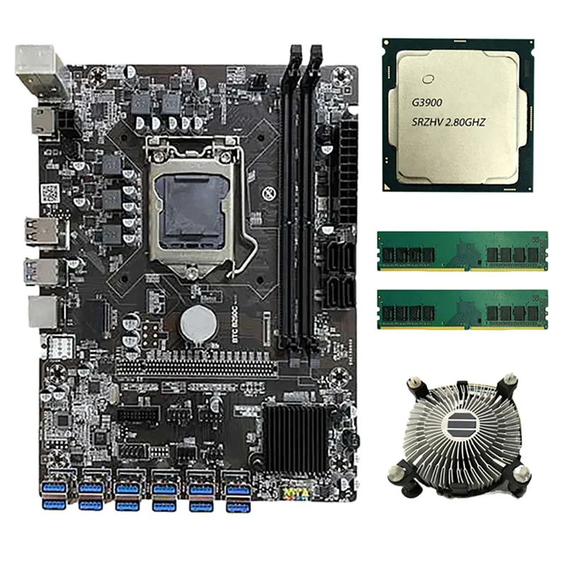 

NEW-B250C BTC Mining Motherboard With G3900 CPU DDR4 RAM+Cooling Fan 12 USB3.0 To PCIE Slot LGA1151 DDR4 DIMM SATA3.0