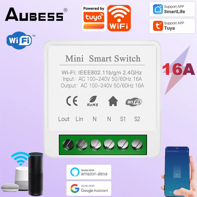 

Смарт-выключатель Tuya с Wi-Fi, 10 А, 16 А