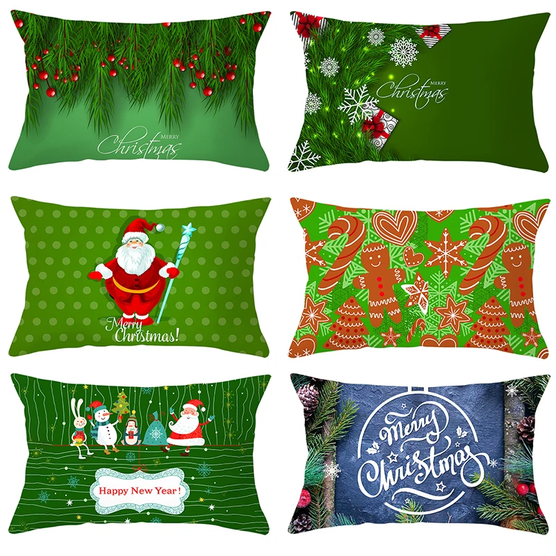 

Green Series Merry Christmas Cushion Cover Waist Pillowcase For Home Ornament Happy New Year 2023 Christmas Decor Xmas Gifts