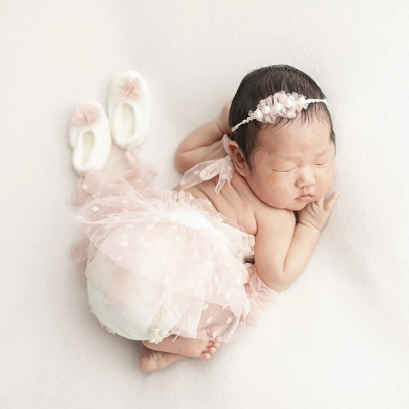 

Newborn Photo Props Hairband Tulle Tutu Dress & Shoes Baby Photo Costume