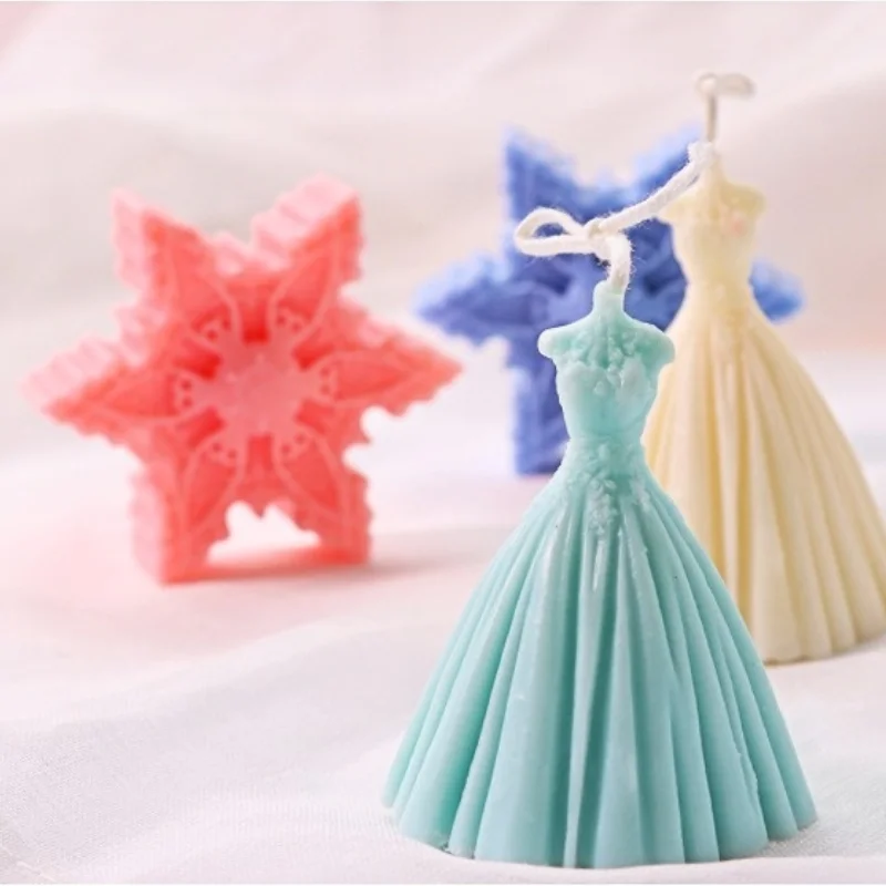 

Romantic Wedding Dress Silicone Candle Mold DIY Snowflake Candle Making Soap Resin Mold Christmas Gift Craft Supplies Home Decor