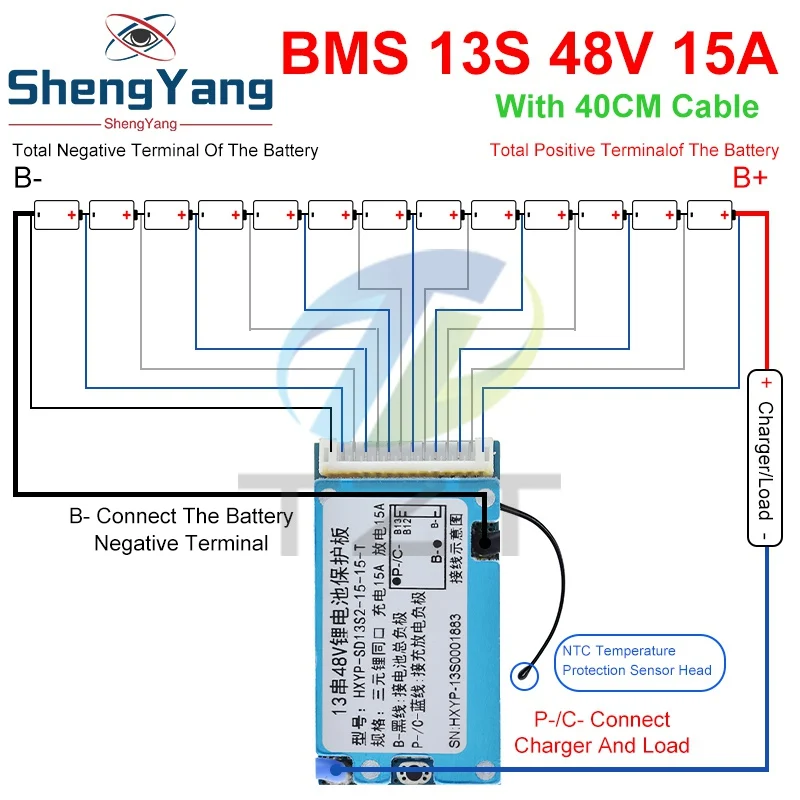 BMS 13S 48 в 15 а Lmo Тройная литий-ионная литиевая 18650 плата защиты аккумулятора с радиатором, стандартная с контролем температуры