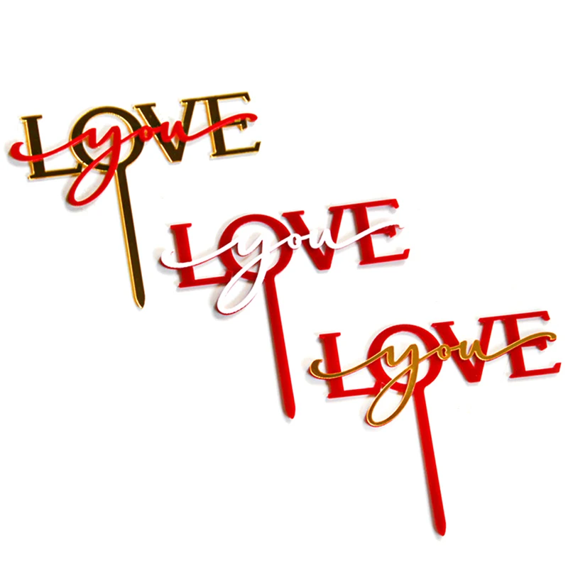 

1PC LOVE Cake Topper Baking Accessores Double Layers Love You Acrylic Cake Topper Valentine's Day Cake Decoration