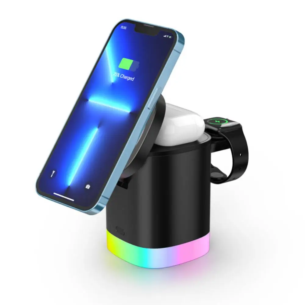 

Wireless Charger 3 In 1 Fast Charging Charging Station With RGB Light Charging Station For IPhone 13 Watch AirPods Support