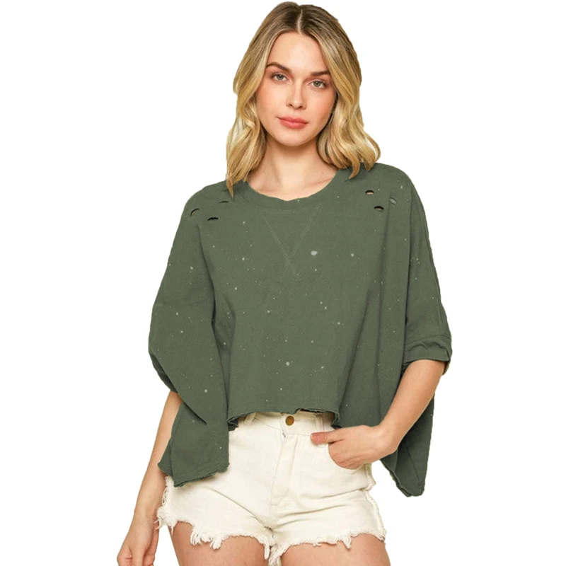 

Футболка женская с круглым вырезом, модный простой однотонный Асимметричный топ с вырезами, уличная одежда для отдыха, лето