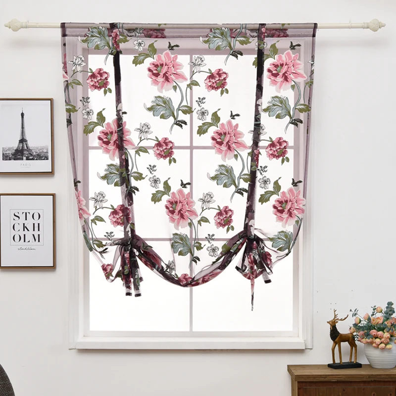 

Home Curtains for Bedroom Living Room Dining Kitchen Sheer Fabric Panel window Treatments Floral Roman Short Window curtain