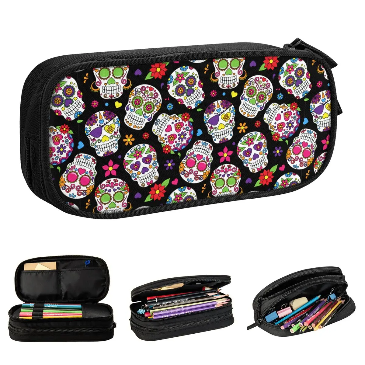 

Sugar Skull Pencil Case Dead Pen Bag Student Big Capacity School Supplies Zipper Pencil Box