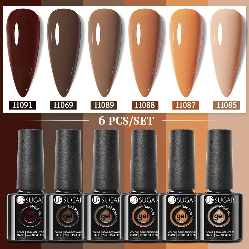 

UR SUGAR 6Pcs/Set Autumn Brown Wine Red Color Gel Nail Polish Kit UV LED Gel Semi Permanent Nail Art Design Hybrid Manicure Kit