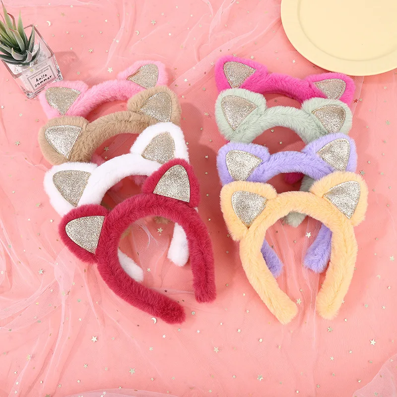 

Women Soft Plush Bear's ear Hair Hoop Hair Bands Girls Lovely cat's ears Headband rose Hairband cartoon Headwear Accessories