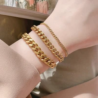 trendy bohemia women stainless steel 18k gold plated chunky cuban link chain bracelet statement bracelet jewelry