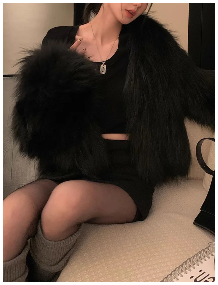 2024 Haining осенне-зимнее двухстороннее Тканое меховое пальто из меха енота с