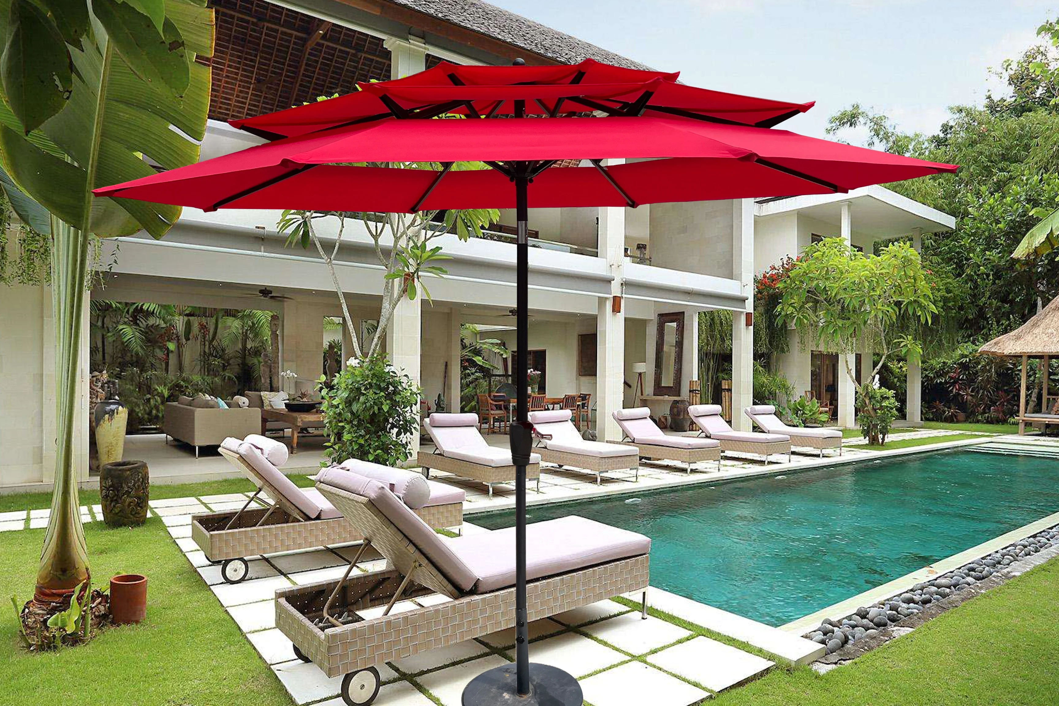 

9Ft 3-Tiers Outdoor Patio Umbrella With Crank And Tilt And Wind Vents For Garden Deck Backyard Pool Shade Outside Deck