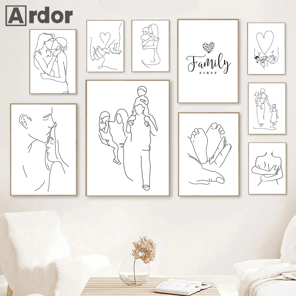 

Family Quotes Prints Mom Dad Abstract Line Drawing Canvas Painting Son Daughter Wall Art Poster Pictures Living Room Home Decor