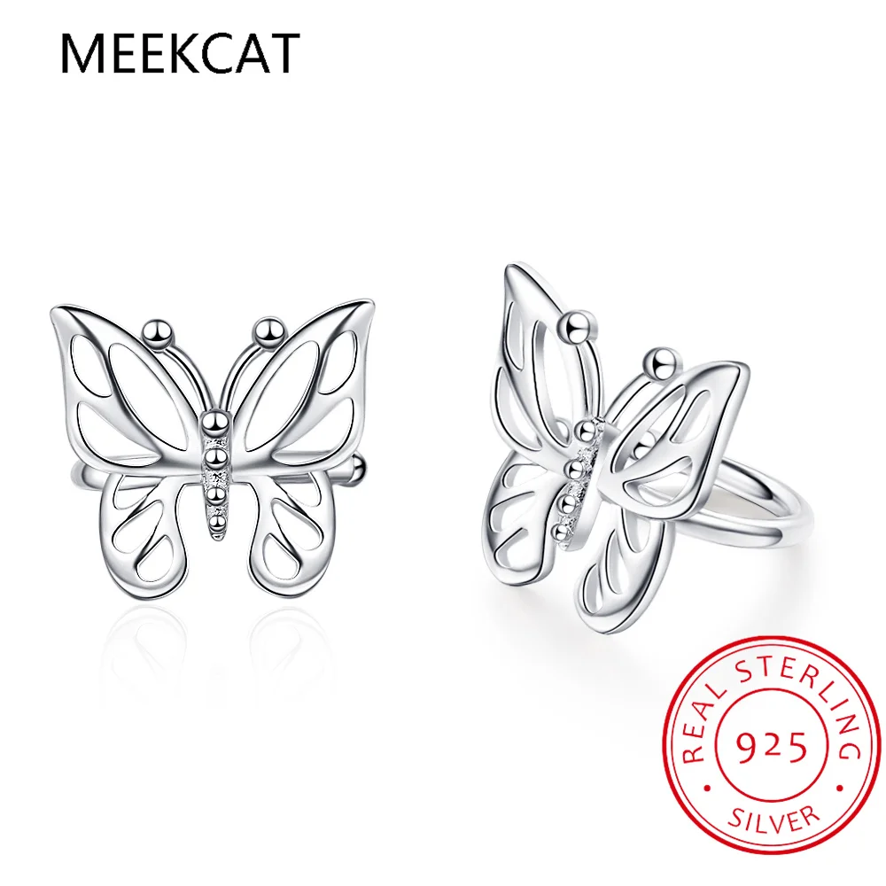 Женские серьги-каффы из серебра 925 пробы с милыми бабочками