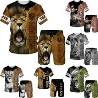 cool animal 3d lion printed summer new mens tshirts shorts set fashion 2022 oversized o neck outfit sportswear mens tracksuit