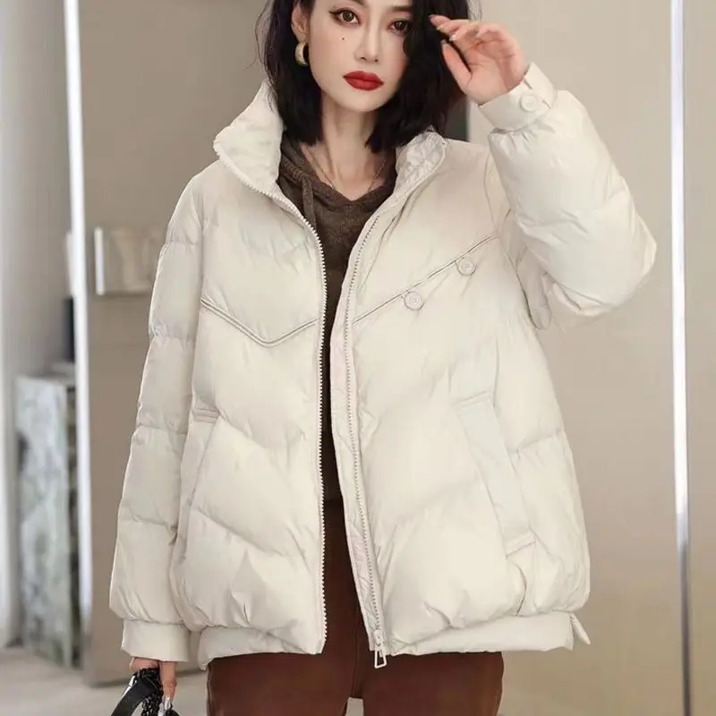 Women White Duck Down Coat 2023 Winter New Fashion Female Jackets Loose Thicken Tops Warm Outwear Stand Collar Ladies M03