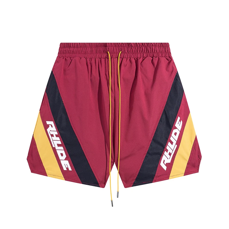 

2023SS Simple Ribbon Striped Streetwear Rhude Shorts Men Women 1:1 Inside Mesh Embroidery Logo Green Blue Black RHUDE Breeches