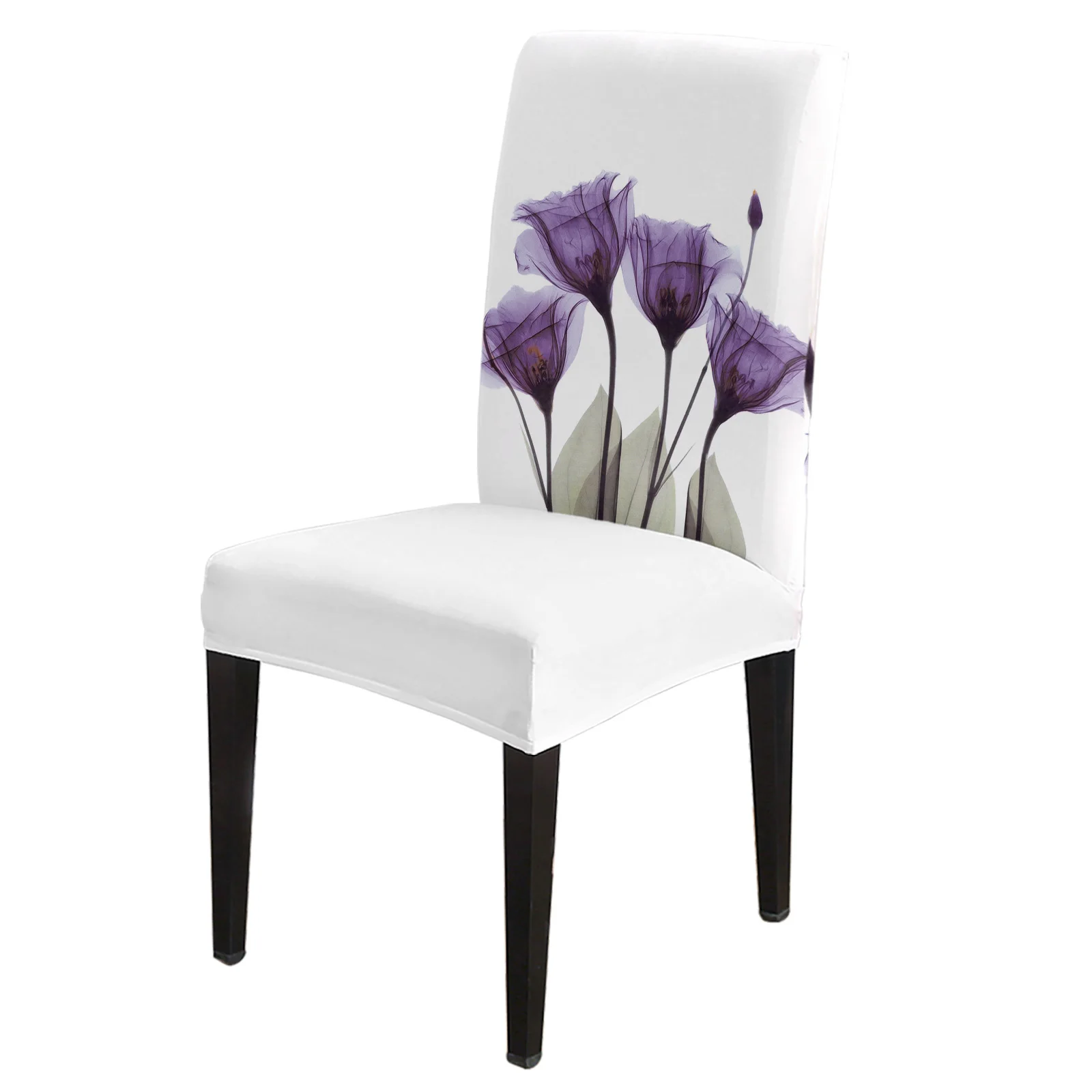 

Flower Summer Idyllic Purple Tulip Chair Covers Dining Room Weddings Banquet Stretch Chair Cover Kitchen Spandex Chair Cover
