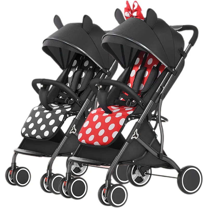 Twin baby strollers ultra light portable can sit and lie detachable folding double pram can be on plane umbrellas images - 6