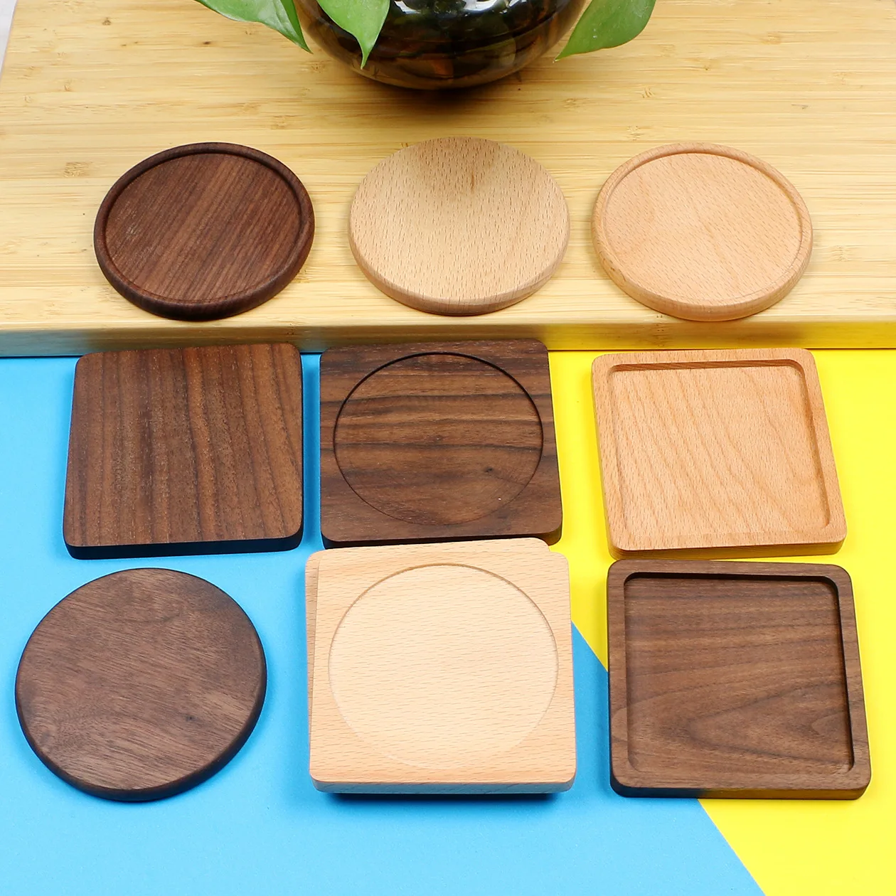 

8.8cm Natural Wood Coasters Stand Mug Tea Coffee Cup Pad Heat Resistant Drink Mat Home Table Tea Coffee Cup Pad Tableware Decor