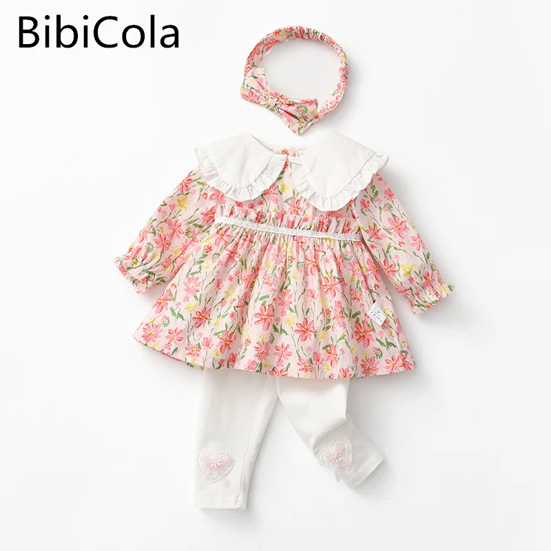 

Baby Girls Clothes Suit Newborn 2022 Spring Autumn Floral Allover Long-sleeve+Pants+Headband 3Pcs Set for Kids Brithday Gift