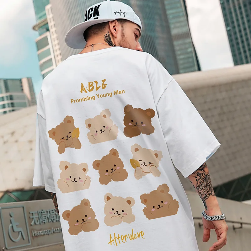 

Short-sleeved T-shirt men's fashion trend Europe and America high street bear half sleeve in summer plus size men's half sleeve