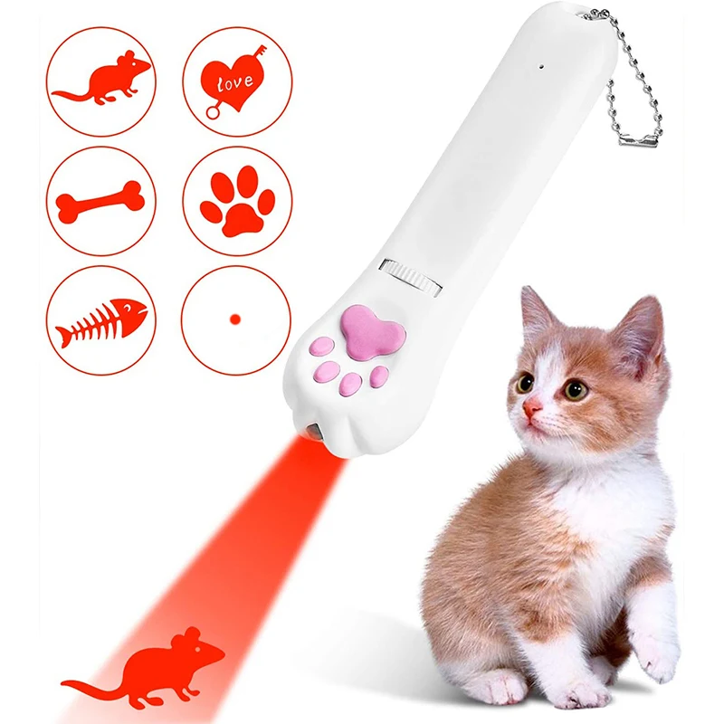 6 Pattern Laser Cat Toys Rechargeable LED Projection Interactive Funny Cat Stick Pets Training Supplies