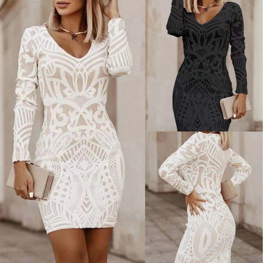 New Style of 2021 Spring Dress Medium Length Stitching Slim Fit Dress