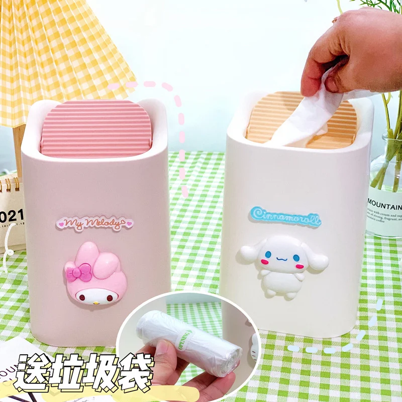

Kawaii Sanrioed Anime Cartoon series Cute desktop trash can Cartoon small trash can Office desk swing cover wastebasket