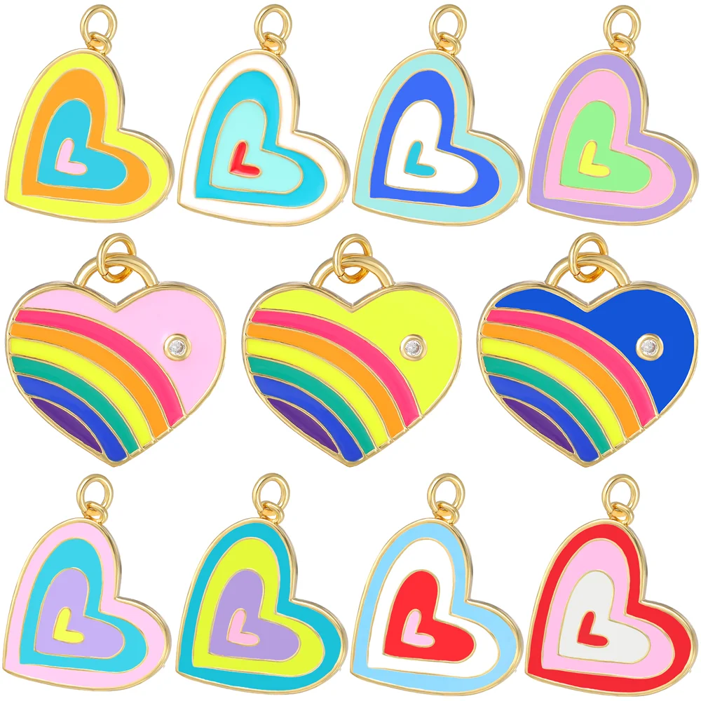 

Juya 18K Real Gold Plated Handmade Rainbow Colorful Love Heart Enamel Charms For Women Kids DIY Pendant Jewelry Making Supplies