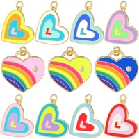 juya 18k real gold plated handmade rainbow colorful love heart enamel charms for women kids diy pendant jewelry making supplies