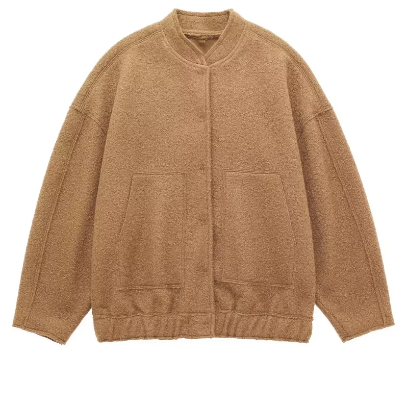 

Женская Повседневная куртка свободного покроя, куртка-бомбер с воротником-стойкой и длинным рукавом, зимние плотные бейсбольные куртки 2023