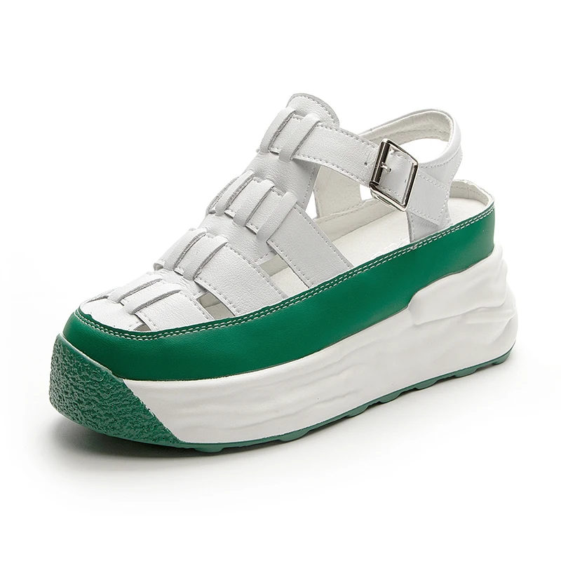 

7cm Full Cow Genuine Leather Women Sandal Platform Slippers Wedge High Heel Summer Shoes Slideds Gladiator Sandalias Mujer