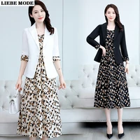 spring summer suit jacket dress two piece women elegant thin professional wear korean fashion slim skirt blazer 2 piece set