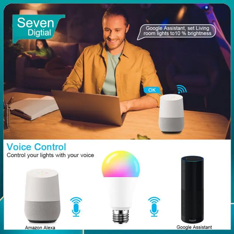 

-compatible Smart Led Bulb 10w Led Light Bulbs E27/b22 Rgb Dimmable Tuya Bulb Work With Alexa Google Home Assistant