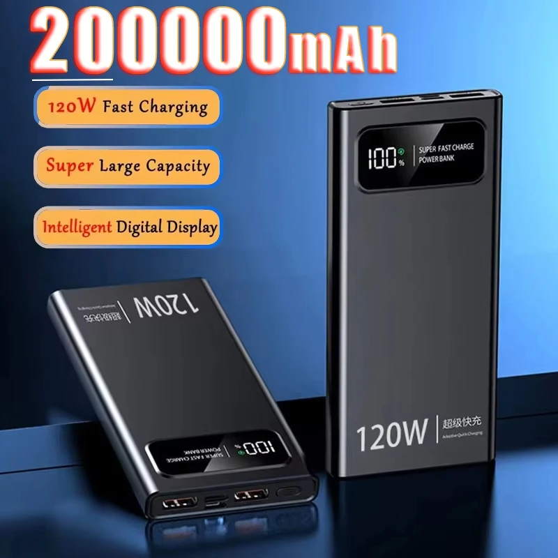 200000 mAh 120 Вт Power Bank Супер быстрая зарядка аккумулятора Высокая емкость с цифровым