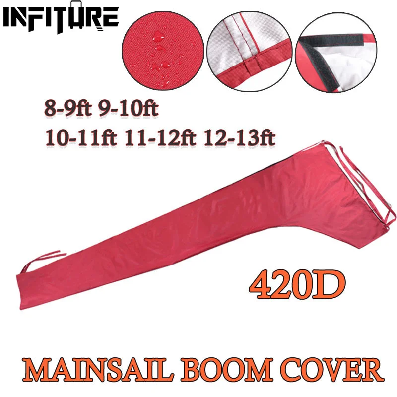 

420D For 8-13ft Boat Cover Mainsail Boom Cover Anti UV Waterproof Windproof Sunshade Sail Red Anti Scratch Dustproof Cover