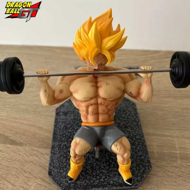 

15cm Anime Dragon Ball Fitness Vegeta Boxing Gohan Lift Barbell Goku PVC Action Figures Collection Model Toys Christmas Gift