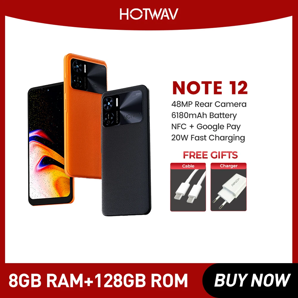 Смартфон HOTWAV Note 12, 6,8 дюйма, HD +, Android, 13 дюймов, 90 Гц, 20 Вт, быстрая зарядка, 8 ГБ + 128 Гб, задняя камера 48 МП, смартфон 6180 мАч