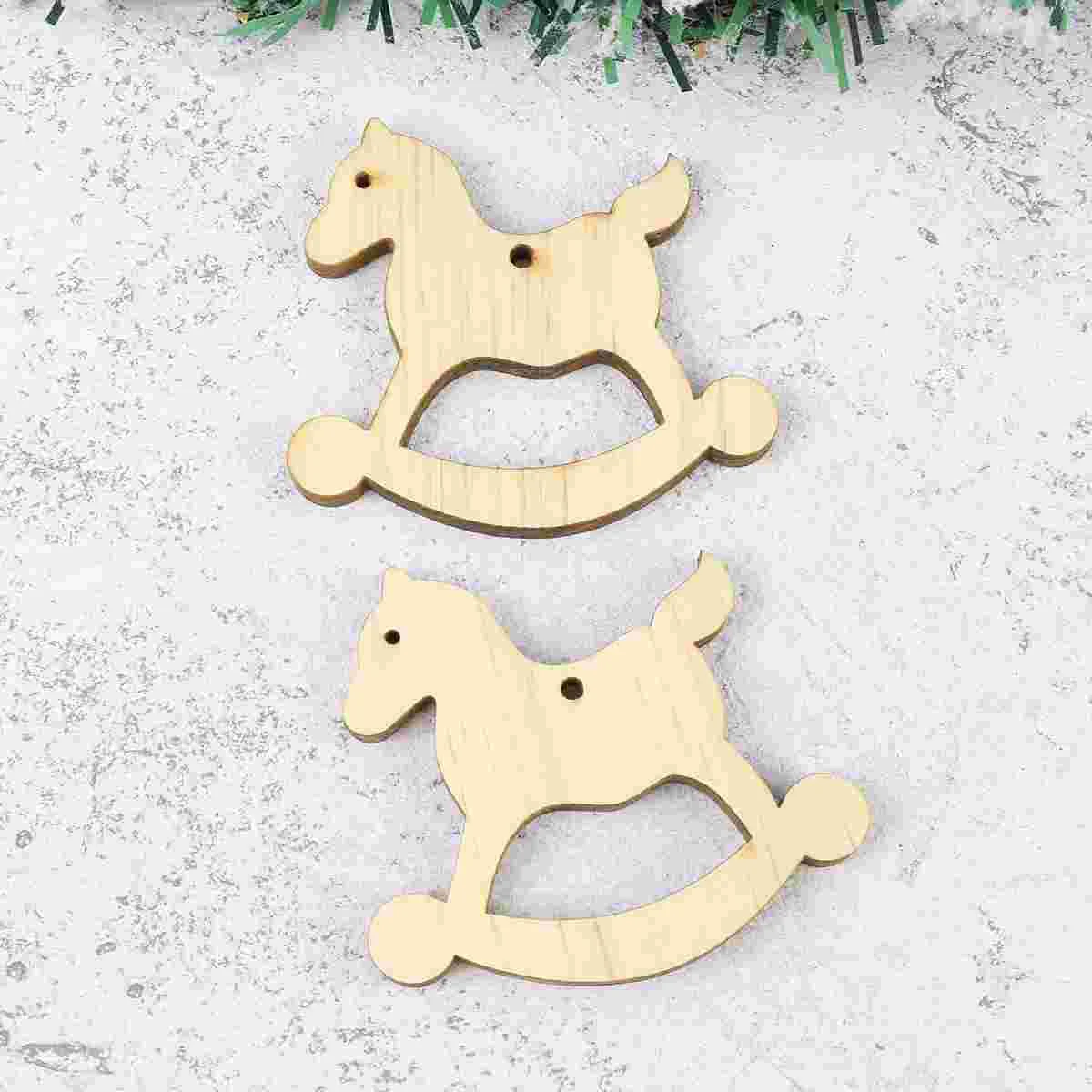 

10pcs Holiday Cutouts Unfinished Diy Craft Rocking Horse Slices Ornament Pieces