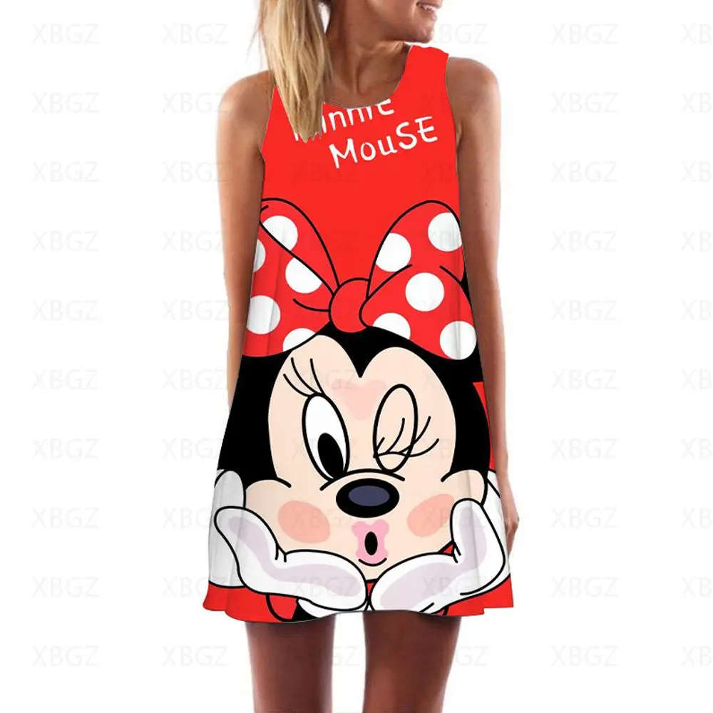 Платье женское в стиле бохо с Минни Маус пикантное модное летнее мини-платье без