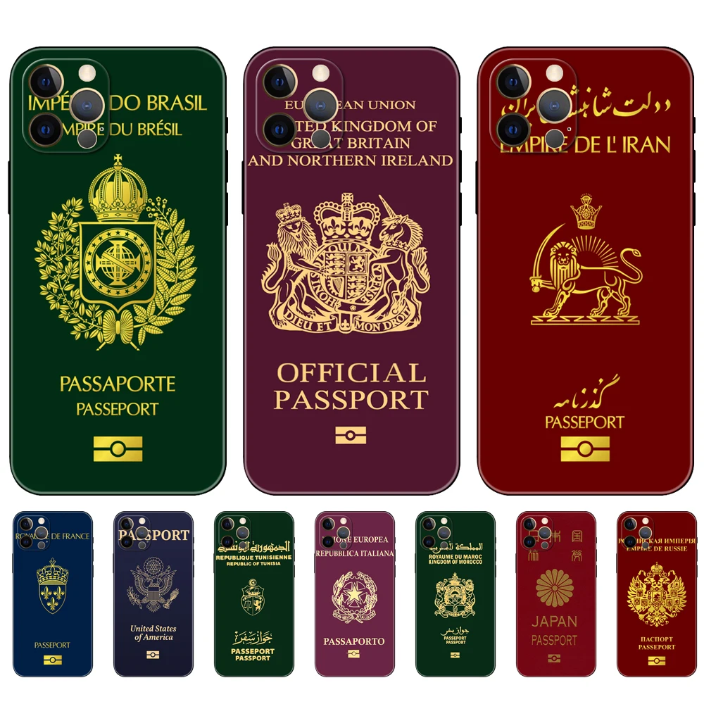

fashion passport phone case for iphone 14 2020se 6 6s 7 8 plus x 10 XR XS 11 12 13 mini pro MAX soft black tpu back cover